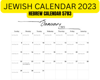 Printable Jewish Calendar 2023 | Hebrew Calendar 5783 by My Teaching Stuff