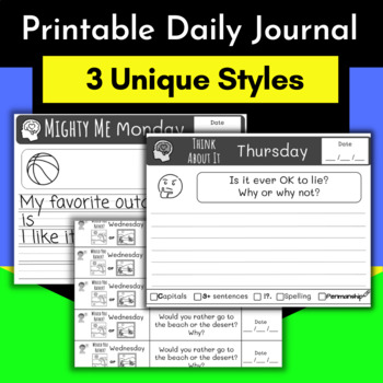 Preview of Printable Journal Prompts for the Whole Year | Daily Themes | PDF and Slides