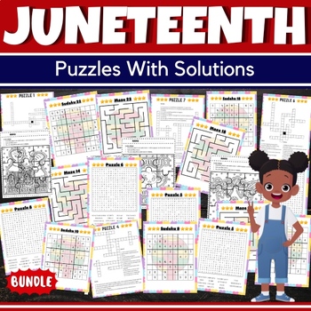 Preview of Printable Juneteenth Puzzles With Solutions - Fun Freedom day Games Activities