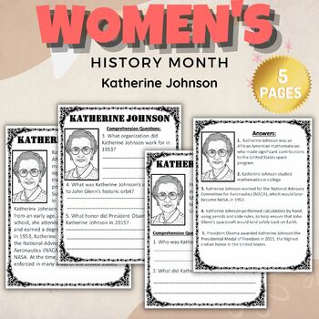 Preview of Printable Katherine Johnson Reading Comprehension Women's History Month