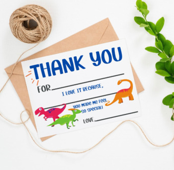 Printable Kids Thank You Cards Dinosaurs, Fill in the Blank Gratitude ...