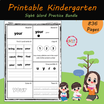 Preview of Printable Kindergarten Sight Word Practice |High Frequency Words Worksheets
