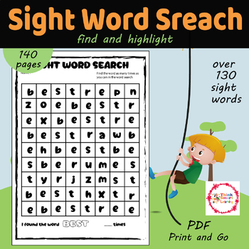 Preview of Printable Kindergarten Sight Words Search Worksheets |High Frequency Words