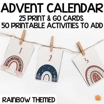 Preview of Printable Kindness Advent Calendar Cards - December Activity - Boho Rainbows