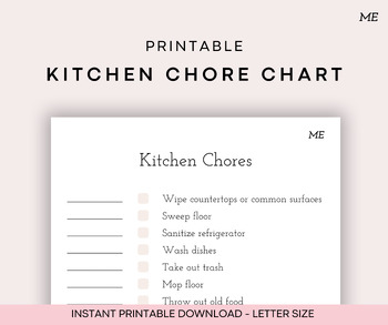Preview of Printable Kitchen Chores Chart | Home Organization, Homeschool, Cleaning Binder