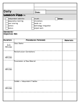 Preview of Printable Lesson Plan Template; Clear, Easy, ONE page!