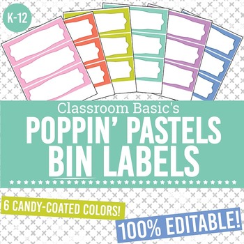 Preview of Poppin' Pastels Printable Bin Labels (Editable!) - 6 Colors!