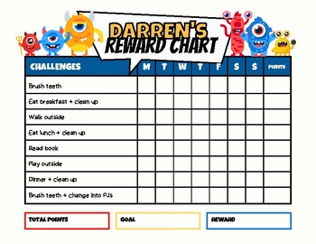 Preview of Printable Little Monsters Reward Chart for Children