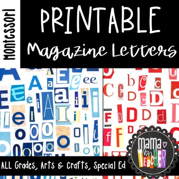 Preview of Printable Magazine Letters, Red & Blue, Montessori: Literacy Centers, Word Work