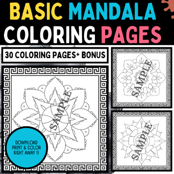 Preview of Printable Mandala Coloring Pages - 30 Pages + Bonus - BASIC