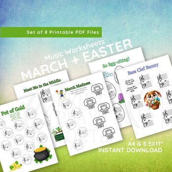 Preview of Printable March, March Madness, Easter Music worksheets beginner music theory