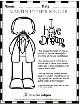 Printable Martin Luther King Jr Coloring Page by super kidspro | TPT