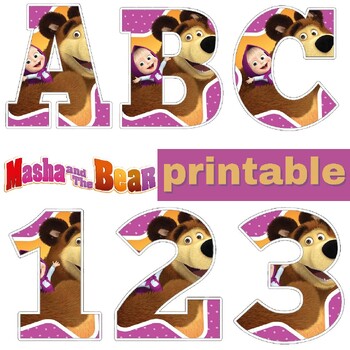 Preview of Printable Masha and the Bear Letters A-Z and Numbers 0-9