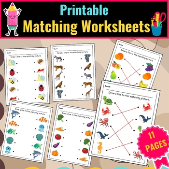 Preview of Printable Matching Worksheets for Kindergarten and Preschool