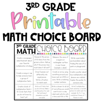 Preview of Printable Math Choice Board | 3rd Grade | Parent Letter Template