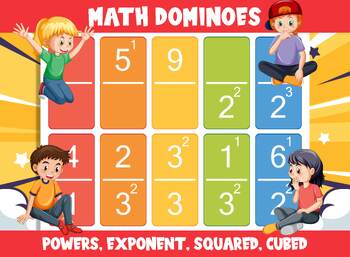 Preview of Printable Math Dominoes (Powers, Exponent, Squared, Cubed), 55 Cards, PDF File