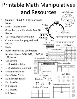 My Manipulatives/Workmats 2nd Grade 2 Ruler Numbers Shapes Coin Spinner Fraction 
