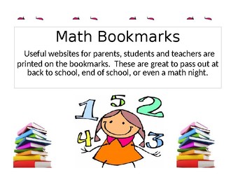 Preview of Printable Math Website Bookmarks (Great for Meet the Teacher/ End Of Year)