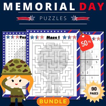 Preview of Printable Memorial Day Puzzles With Solution - End of the year Games Activities