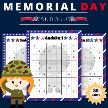 Preview of Printable Memorial Sudoku Puzzles With Solutions -Fun End of the year Activities