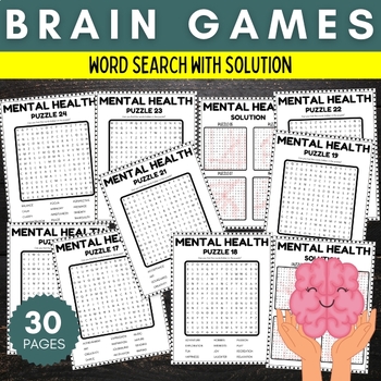 Preview of Printable Mental Health Awareness Month Word Search Puzzles With Solution