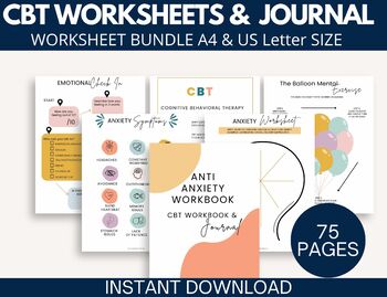 Preview of Printable Mental Health & Wellness Workbook w/ CBT Exercises & Worksheets