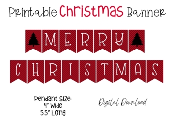 Printable Merry Christmas Banner, Red Buffalo Plaid Christmas Banner