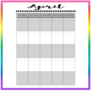 Printable - Monthly Calendar - Monday to Friday - GRAY by Miss Middle ELA