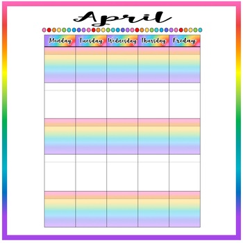monday friday calendar template
