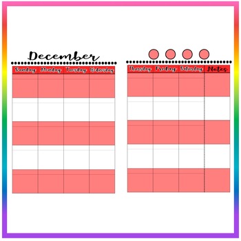Printable Monthly Calendar Sunday To Saturday Red By Miss Middle Ela