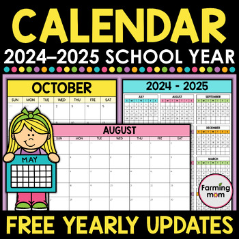 Printable Monthly Calendar 2024 - 2025 with Free Updates by Farming Mom