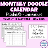 Printable Monthly Coloring Calendar with Doodles Landscape