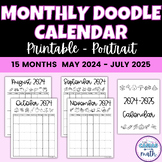Printable Monthly Coloring Calendar with Doodles Portrait Version