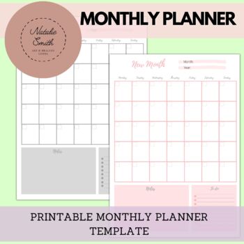 Printable Monthly Planner Insert by Natalie Smith Art | TpT