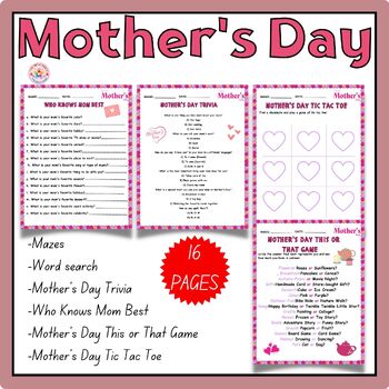 Mothers Day Games Bundle Printable Games for Mother's 