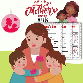 Preview of Printable Mothers day Mazes Puzzles With Solutions - Fun Brain Game Activities