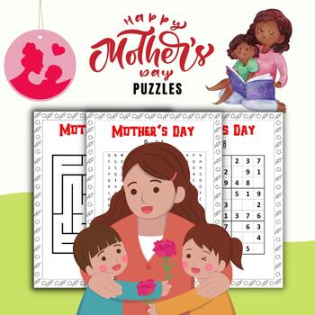 Preview of Printable Mothers day Puzzles Bundle With Solutions - Fun Brain Game Activities