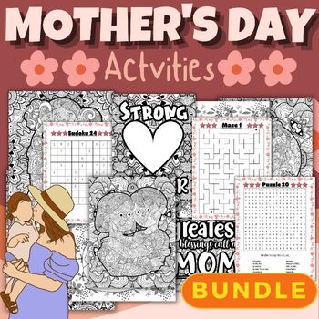 Preview of Printable Mothers Day Activities And Brain Games - Fun May Bundle Activities