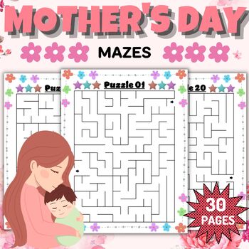 Preview of Printable Mothers Day Mazes Puzzles With Solutions - Fun May Games Activities