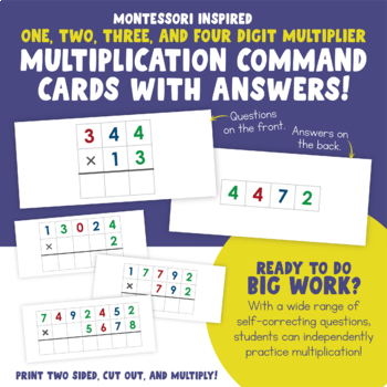 Preview of Multiplication Command Cards | Printable Montessori Math Task Cards