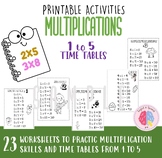 Printable Multiplication Worksheets- 1 to 5 Time Tables