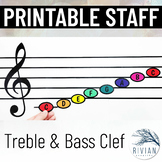 Printable Music Staff and Note Display Colors Match Boomwhackers