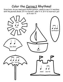 Printable Music Worksheets for Substitutes- A Day At The Beach Theme