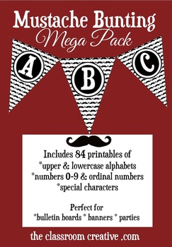 Preview of Fun Printable Mustache Bunting Mega Pack-(Alphabet, Numbers, and More)