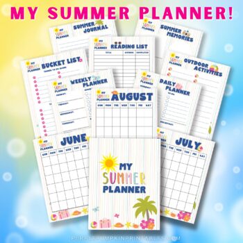 Preview of Printable "My Summer" Planner/Journal (Summer Break / Vacation Worksheets)