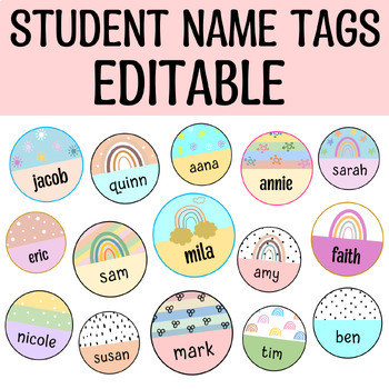 Printable Name tags, Round Rainbow Student Name Labels, Classroom Labels