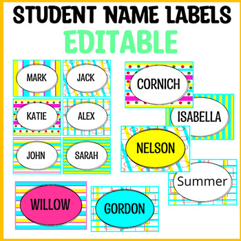 Preview of Printable Nametags, Editable Name Tags, Student Name Plates, Classroom Decor