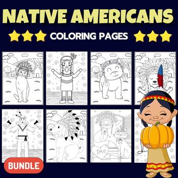 Preview of Printable Native Americans - Indigenous Peoples Day Coloring Pages BUNDLE