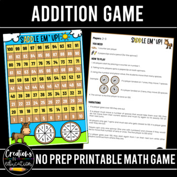 Preview of Printable No Prep Math Game Addition