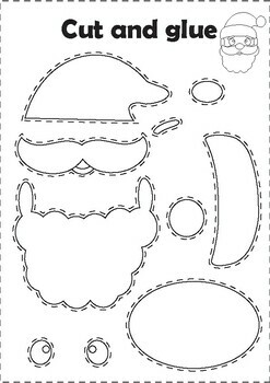 Printable No Prep Santa Cut and Glue, Holiday Paper Crafts, Scissor skills